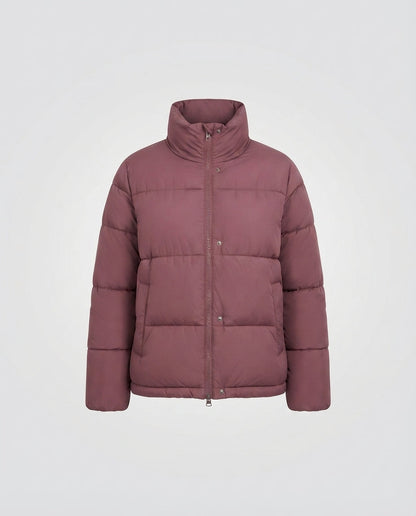 Women's Short Boxy Puffer with Voluminous Shawl Collar, Insulating Padding and Concealed Zipper