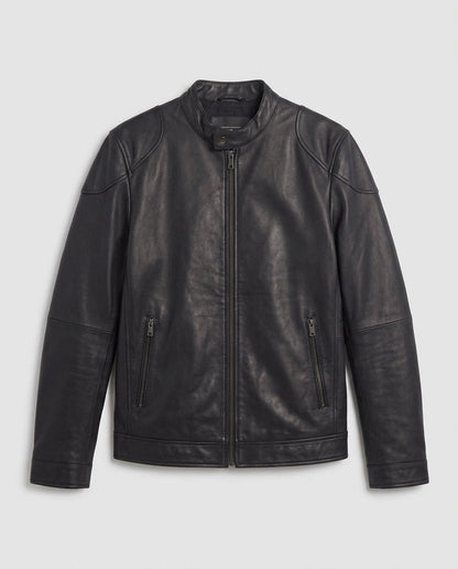 Men's Tailored Faux Leather Jacket in Biker Blouson Style with Stand Collar and Zipper EVA-US