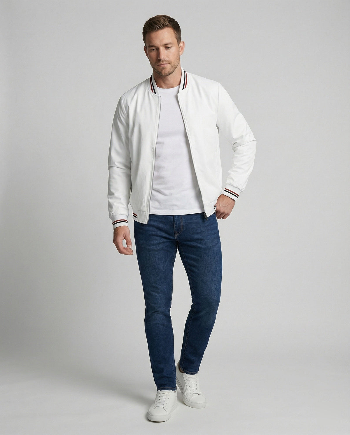 Men's Casual Transition Jacket with Water-Repellent Surface & Stand Collar EVA-US