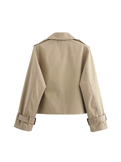 Women's Waterproof Trench Coat With Belt Cuffs and Revers Collar