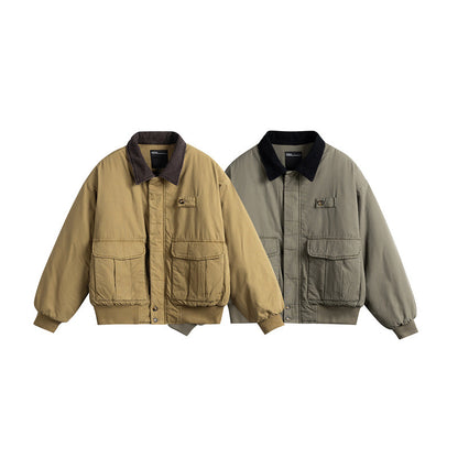 Men's short-cut utility blouson jacket with cord collar and patch pockets EVA-US