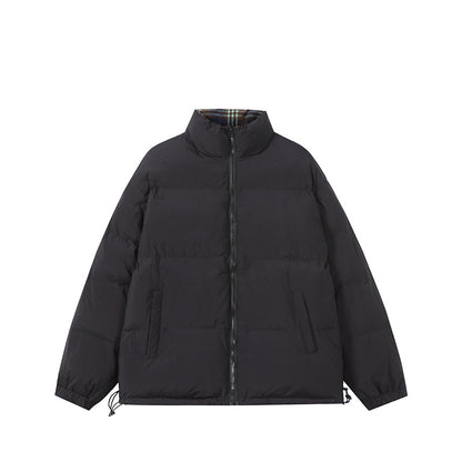 Unisex Boxy-Short Parka with quilted insulation, drawstring hem and plaid lined collar EVA-US
