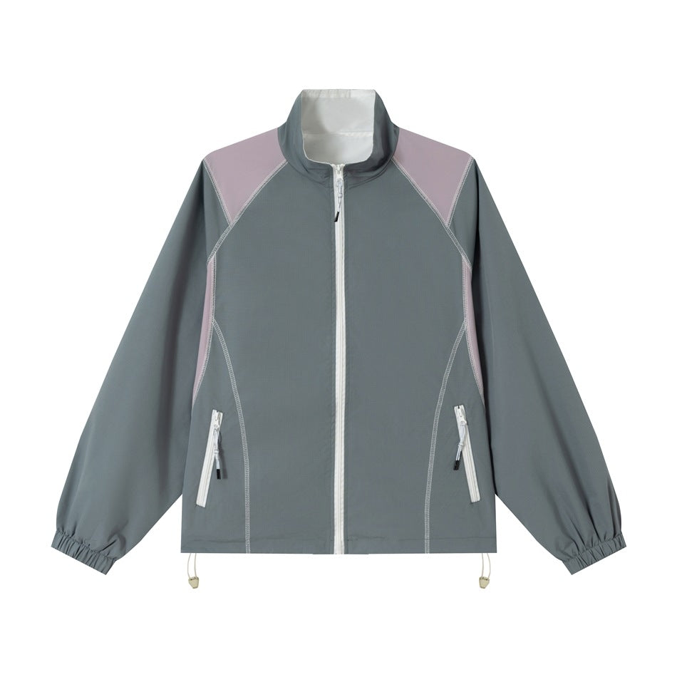 Unisex Lightweight Softshell Training Jacket with Stand-Up Collar, Contrast Panels and Drawstring EVA-US