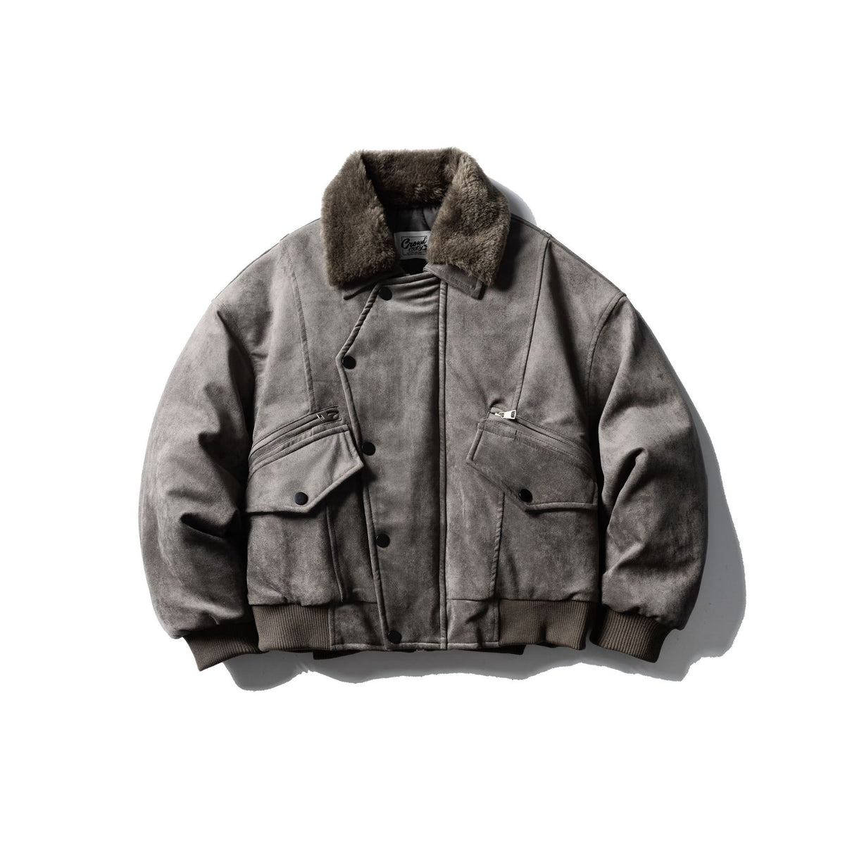 Men's Quilted Flight Jacket with Faux Fur Collar, Velvet-Suede Look and Utility Pockets EVA-US