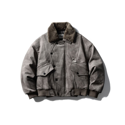 Men's Quilted Flight Jacket with Faux Fur Collar, Velvet-Suede Look and Utility Pockets EVA-US