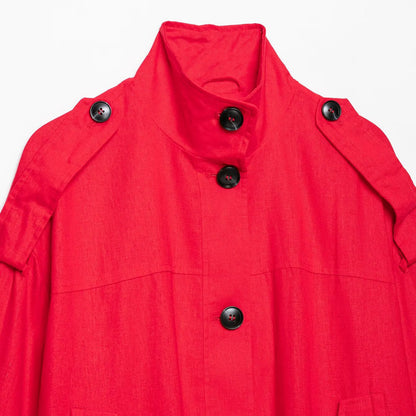 Women's short cape jacket in boxy cropped trench style with stand collar and shoulder patches EVA-US