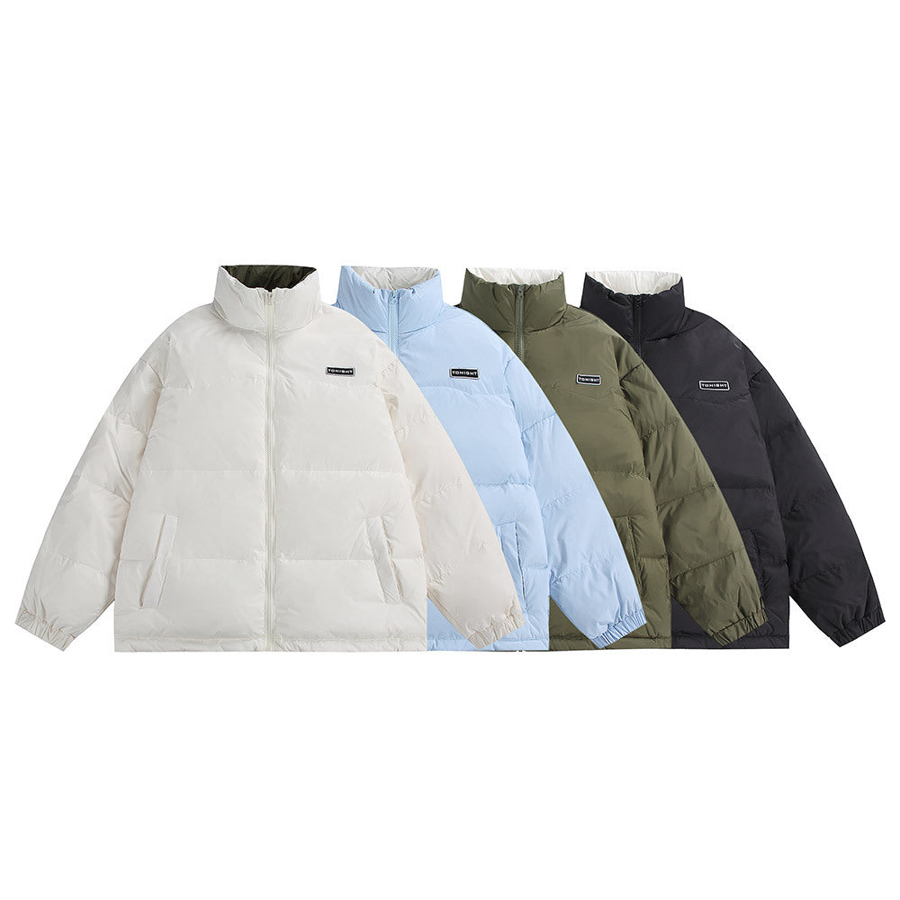 Unisex Boxy quilted oversized puffer jacket with high stand-up collar and minimal branding EVA-US