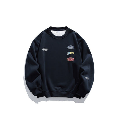 Unisex Oversize Sweater with Round Neck, Badge Appliqués and Ribbed Cuffs EVA-US