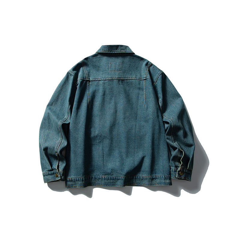 Unisex Boxy Denim Utility Blouson Jacket with multiple front pockets and sturdy zipper EVA-US
