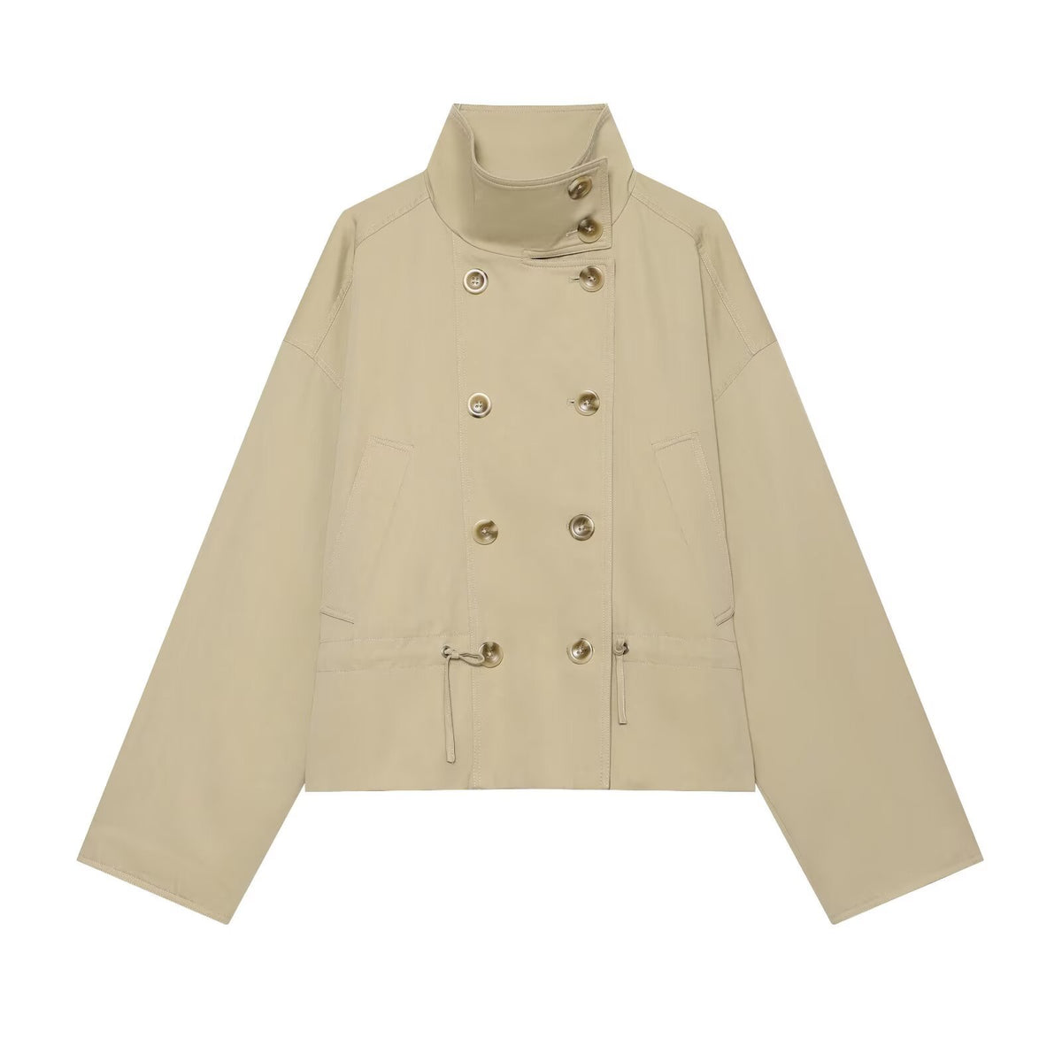 Women's short parka with funnel collar, double-breasted closure, and adjustable drawstring EVA-US