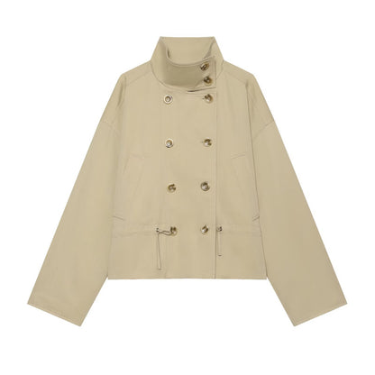 Women's short parka with funnel collar, double-breasted closure, and adjustable drawstring EVA-US