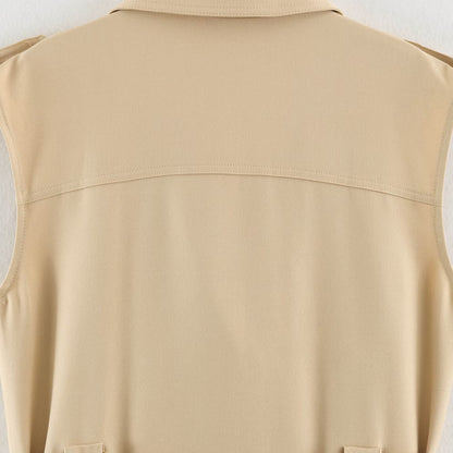 Women's Sleeveless Tailored Trench Dress with Tie Belt and Flap Pockets EVA-US