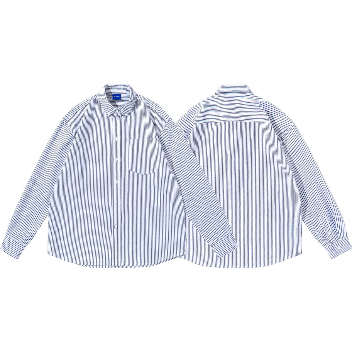 Women Striped Oversize Shirt in Oxford Style with Button-Down Collar and Chest Pocket EVA-US