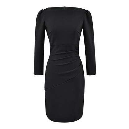 Women Figure-hugging Midi Dress with Gathered Wrap Look and Long Sleeves EVA-US