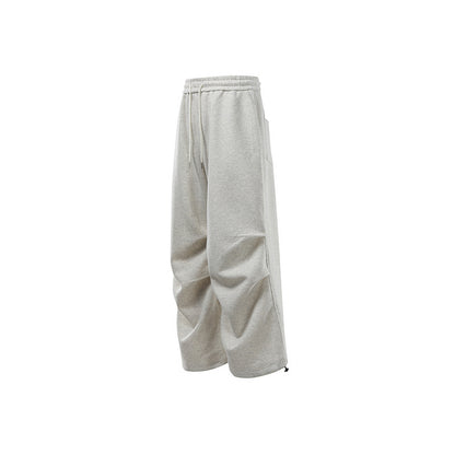 Unisex Loose Sweat Cargo Pants with Layered Yoke, Elastic Drawstring Waistband and Adjustable Hem