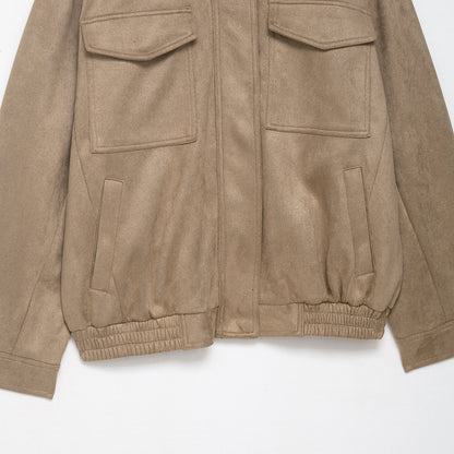 Women's field bomber jacket in suede look with high collar, flap pockets and epaulettes EVA-US