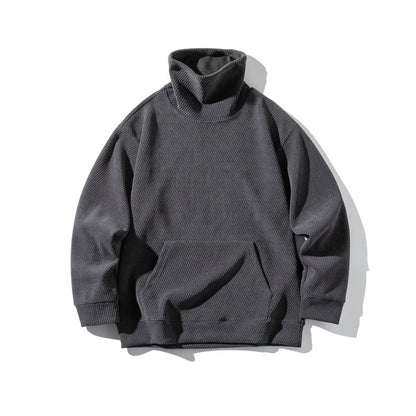 Unisex Oversize Waffle Structure Mock Neck Sweatshirt with Kangaroo Pocket EVA-US