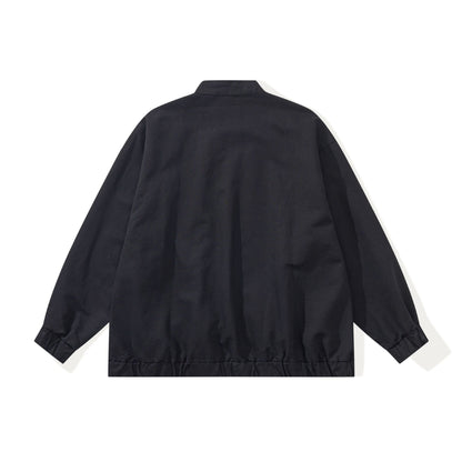 Unisex Stylishly Cut Canvas Zip Jacket with Stand-Up Collar, Drawstring Hem and Utility Pockets EVA-US