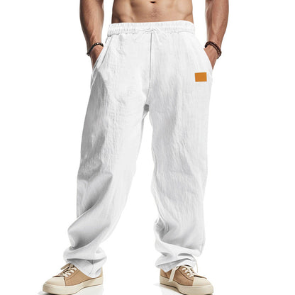 Men's Casual Linen Pants with Elastic Waistband and Generous Side Pockets EVA-US