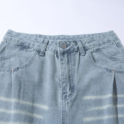 Women's High-Waisted Wide Cropped Jeans with Pleats and Utility Pockets EVA-US