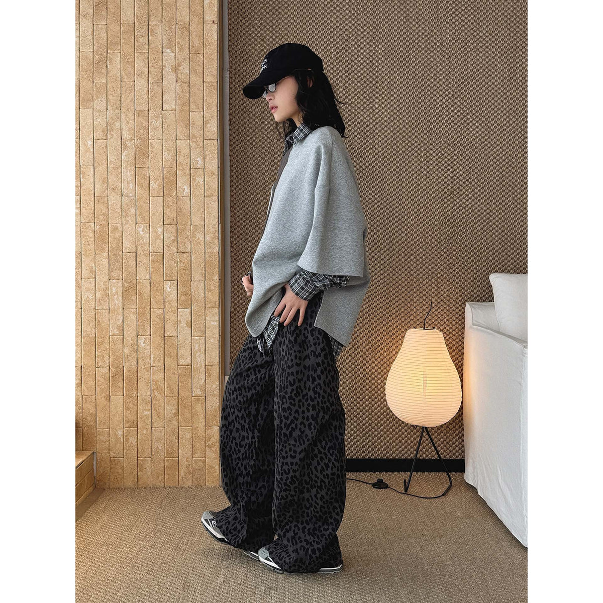 Women Wide High-Waist Palazzo Pants in Leopard Print with Relaxed Fit and High Waist EVA-US