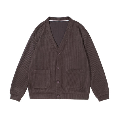 Unisex Textured Button Cardigan with V-Neck and Patch Pockets EVA-US