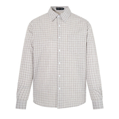 Men's Checked Long Sleeve Shirt in Relaxed Fit with Chest Pocket and Kent Collar EVA-US