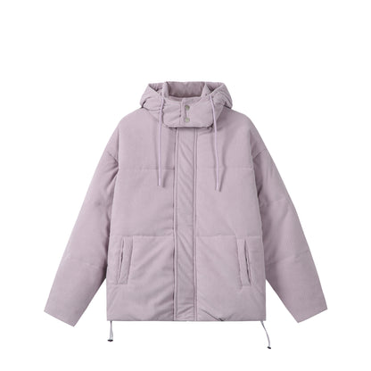 Unisex Quilted Cord Parka in Boxy Cut with High Collar and Drawstring EVA-US