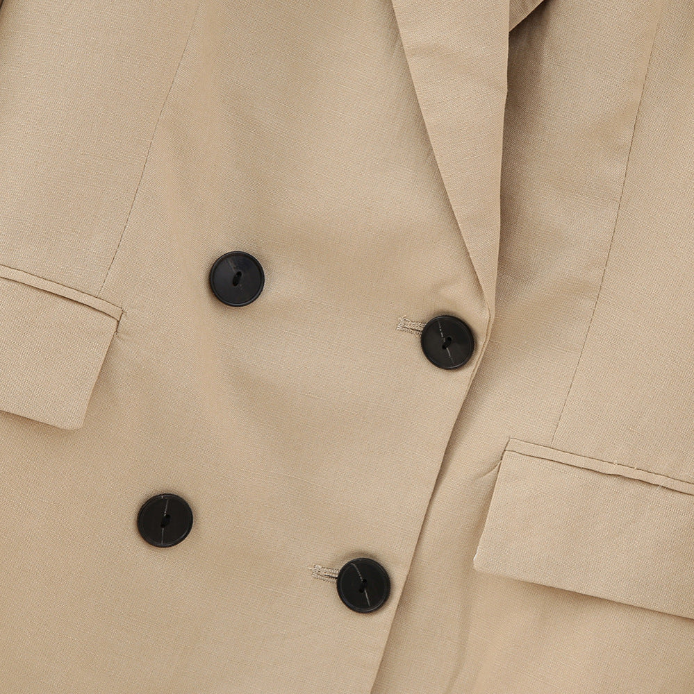 Women's Double-Breasted Long Blazer in Minimalist Tailoring Style with Peak Lapel EVA-US