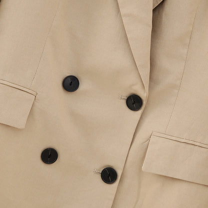 Women's Double-Breasted Long Blazer in Minimalist Tailoring Style with Peak Lapel EVA-US