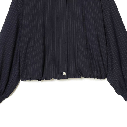 Ladies Short Pinstripe Blouson Jacket with Stand Collar, Balloon Sleeves and Elastic Hem EVA-US