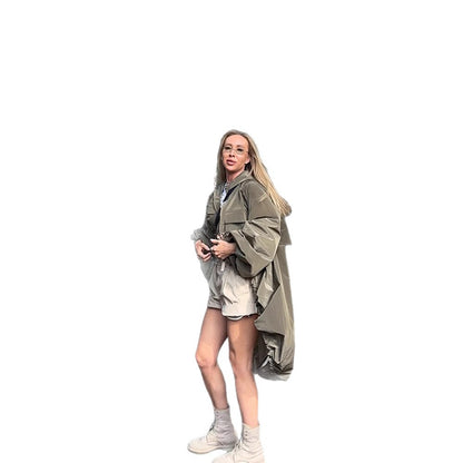Women's Oversize Utility Hooded Jacket with Drawstring, Flap Pockets and Elastic Cuffs EVA-US
