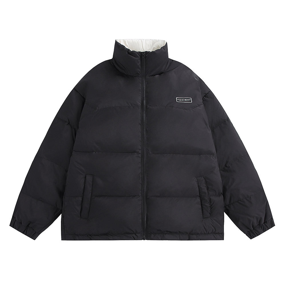 Unisex Boxy quilted oversized puffer jacket with high stand-up collar and minimal branding EVA-US