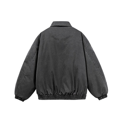 Unisex Oversize Bomber Jacket in Canvas Look with Zipper, Elastic Hem and D-Ring Details EVA-US