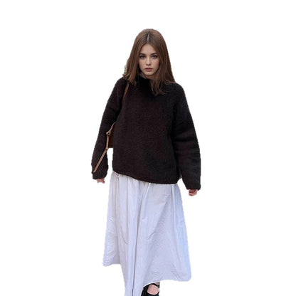 Women's Denim Midi Skirt with High Waist, Front Slit and Straight Cut EVA-US