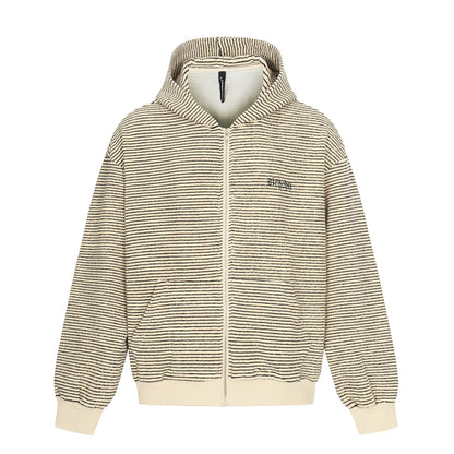 Unisex Striped Zip-Up Hoodie Sweatshirt with Textured Surface EVA-US