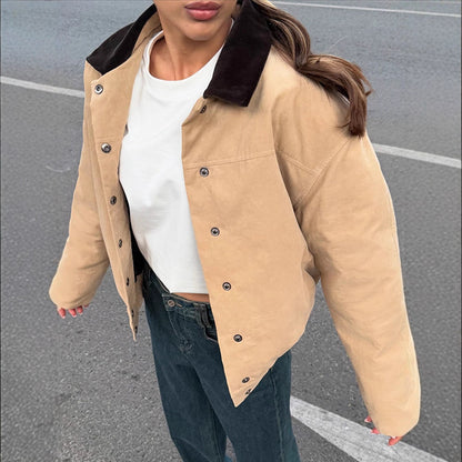 Women's Short Cord Workwear Blouson with Contrast Collar EVA-US