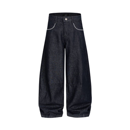 Women's Wide Denim Pants in Culotte Style with High Waist and Elastic Hem