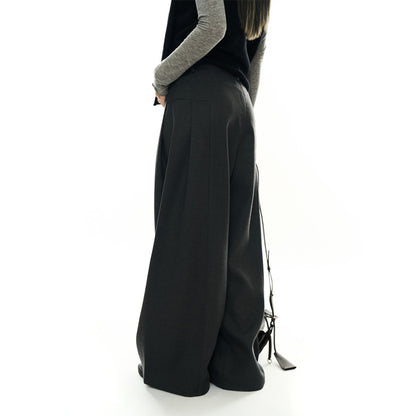 Women High-waisted wide wool-look palazzo trousers with pleats and low crotch EVA-US