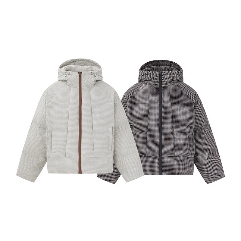 Unisex short-cut padded hoodie with fine check quilting EVA-US
