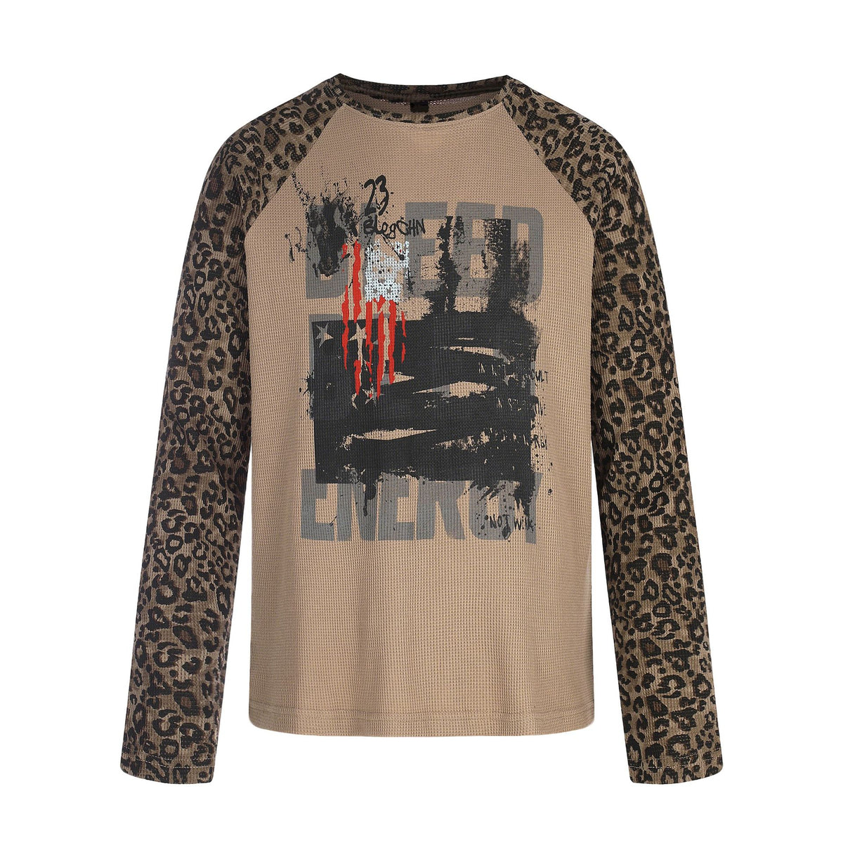 Women’s Long Sleeve Shirt in Baseball Style with Leopard Sleeves and Graphic Print EVA-US
