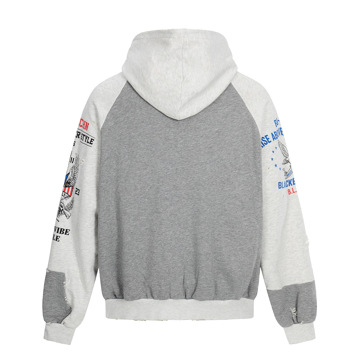 Men's Zip Hoodie in Vintage College Look with Raglan Sleeves and Distressed Details EVA-US