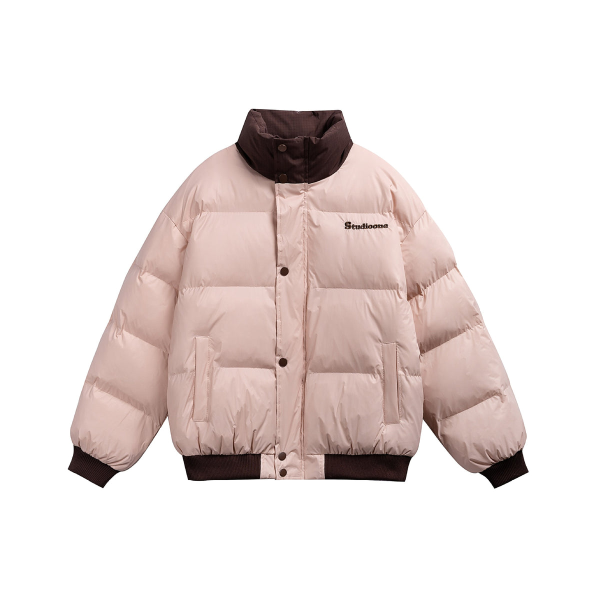 Unisex Short Cut Ultrathin Down Look Puffer with High Standing Collar and Ribbed Cuff EVA-US