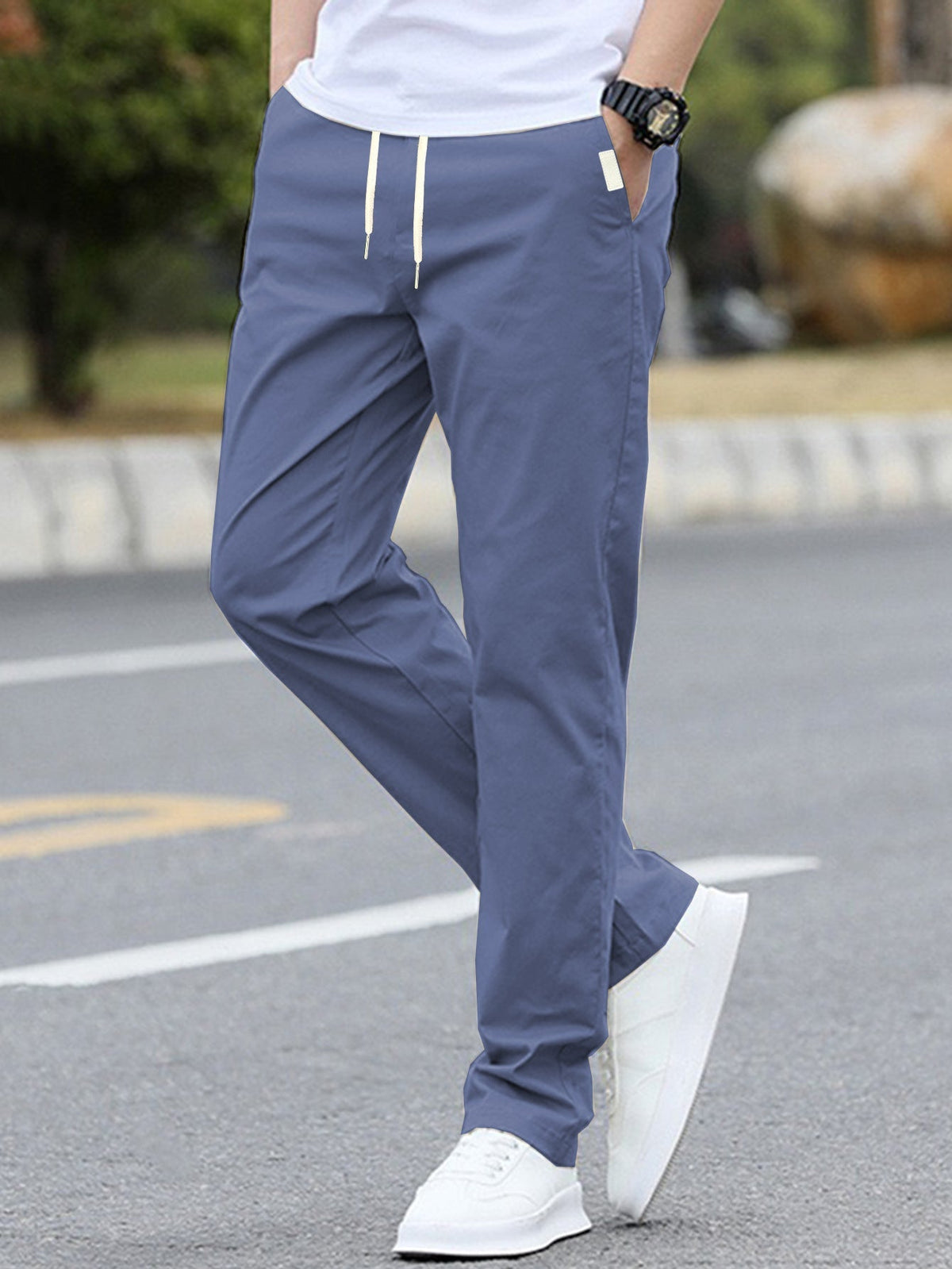 Men's sporty leisure pants with elastic waistband and modern side pockets EVA-US