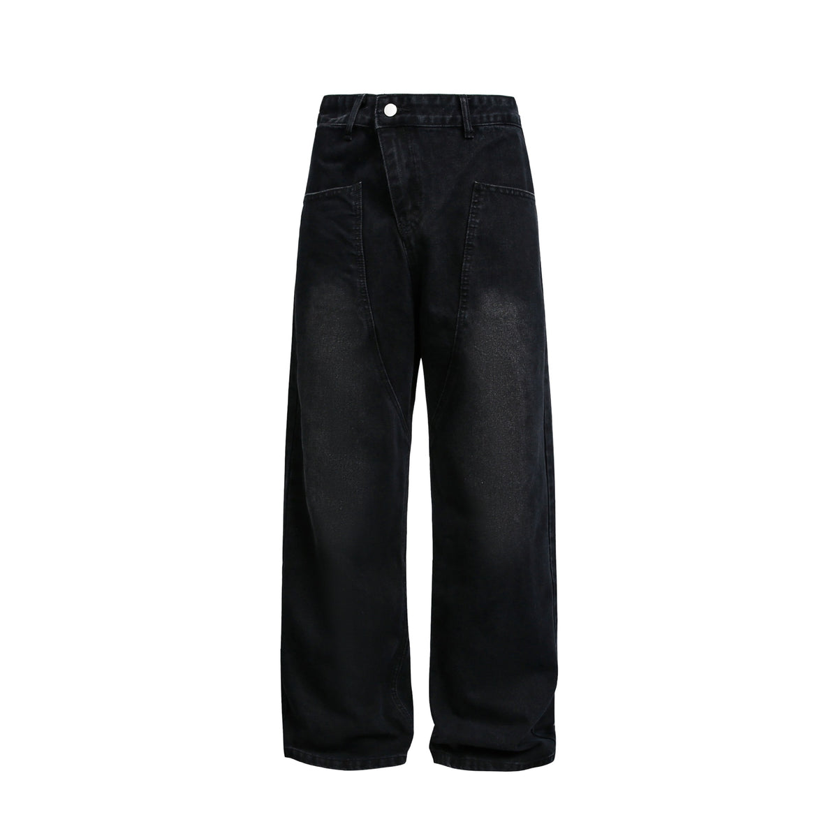 Women Wide High-Waist Jeans in Carpenter Style with Attached Front Pockets EVA-US