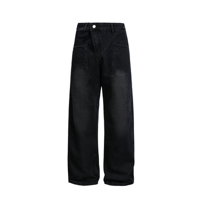 Women Wide High-Waist Jeans in Carpenter Style with Attached Front Pockets EVA-US