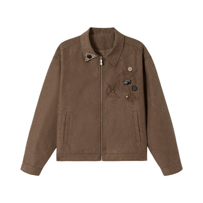 Unisex Stylishly Cut Cotton-Linen Blouson Jacket with Decorative Button Applique EVA-US