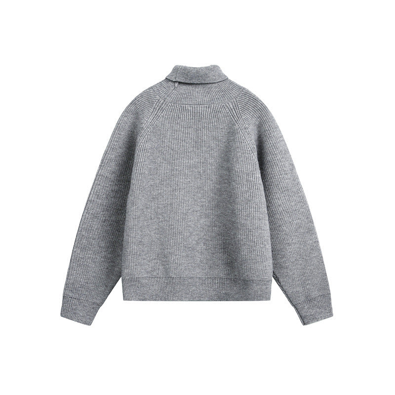 Unisex turtleneck sweater made of coarse ribbed knit with raglan sleeves and straight hem EVA-US