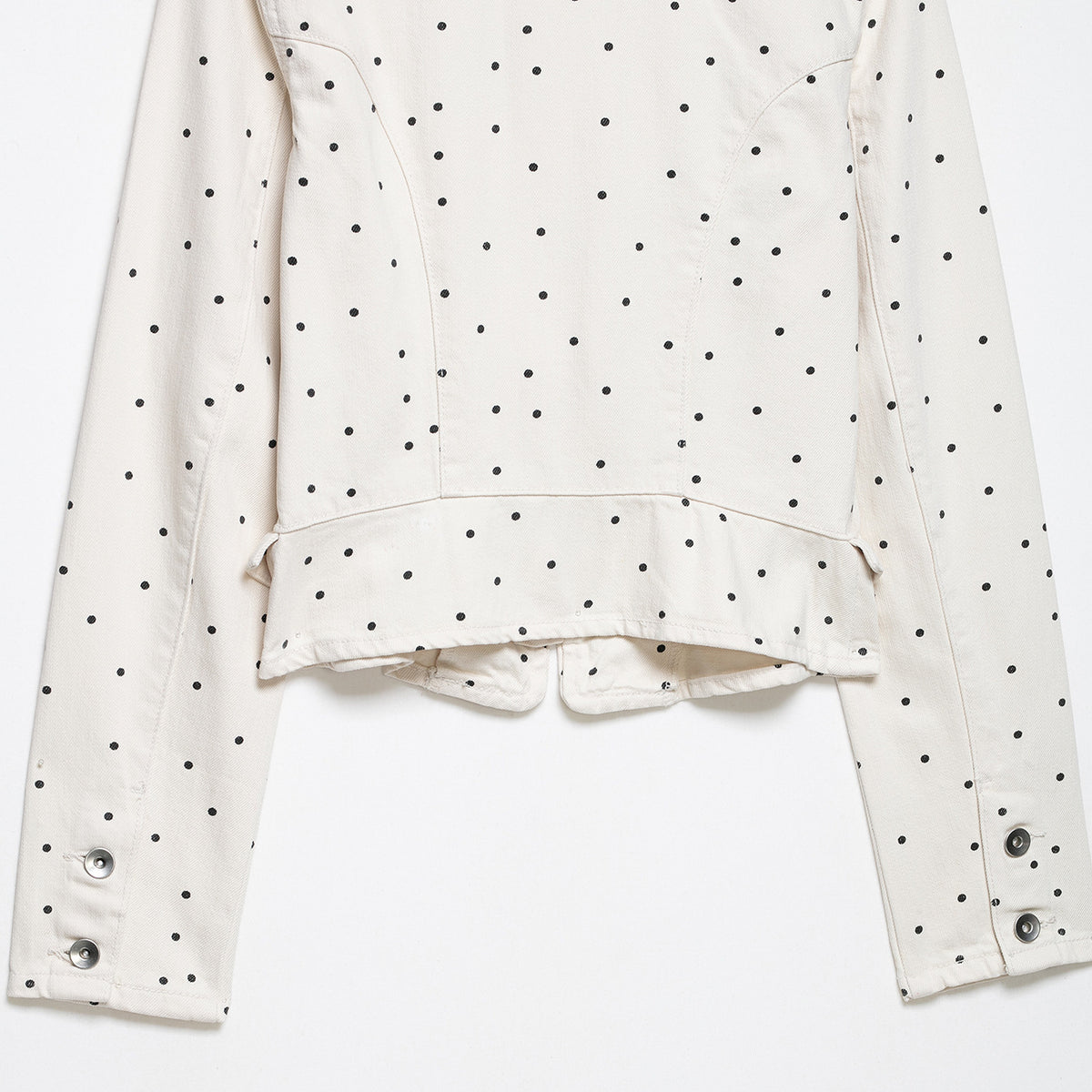 Women's Polka Dot Cropped Denim Jacket with Stand-up Collar, Zipper and Flap Pockets EVA-US