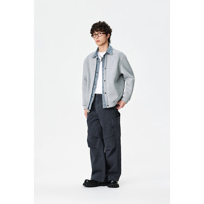 Unisex Layered Look Boxy Blouson with integrated Denim Collar and Snap Button Placket EVA-US